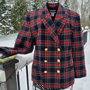 Vintage Pendleton Plaid Wool Blazer, EUC, Size 14, Red Black Green Blue
